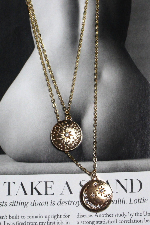 Moon and Star Double Layer Gold Necklace HAUS OF DECK 