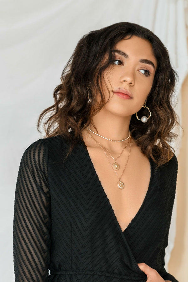 Moon and Star Double Layer Gold Necklace HAUS OF DECK 