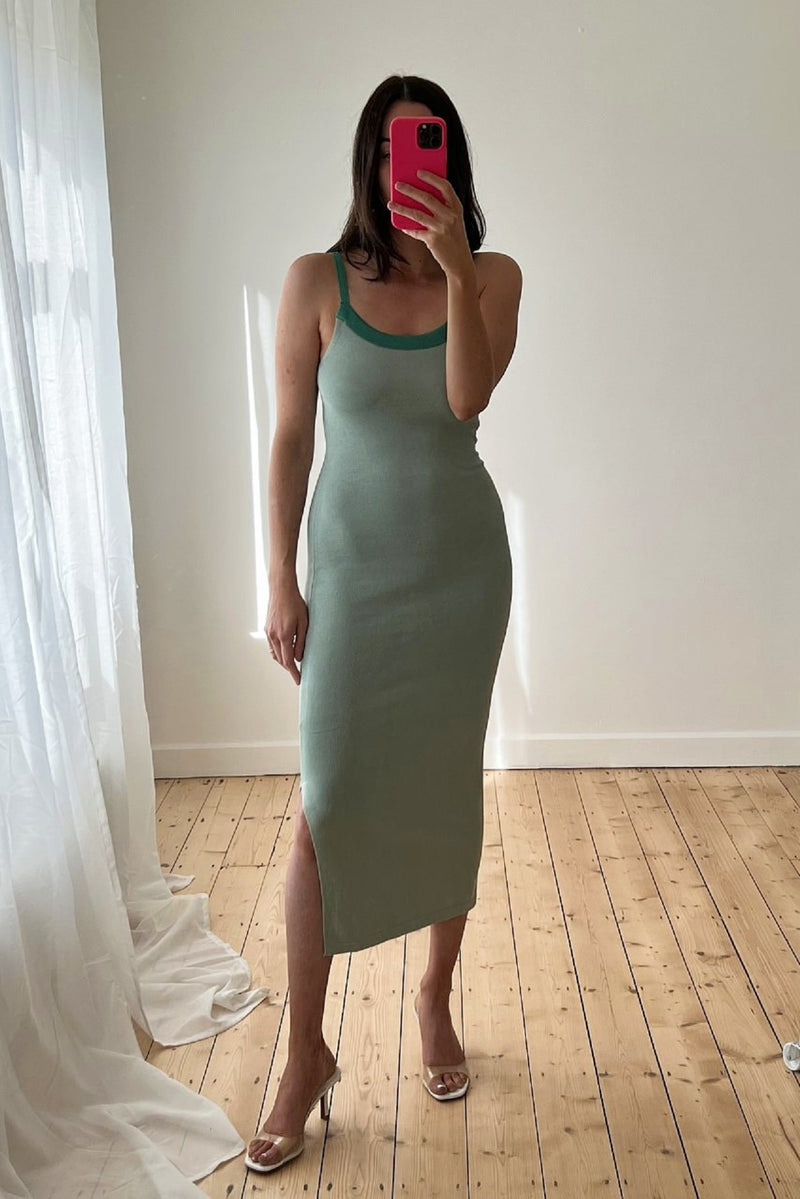 Green Knit Cami Dress with Split