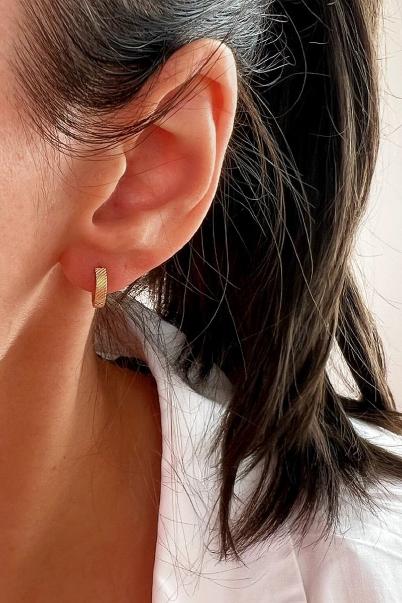 18k Gold Plated Mini Chunky Stripe Huggie Hoop Earrings