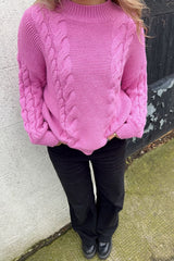 Pink Chunky Cable Knit Jumper