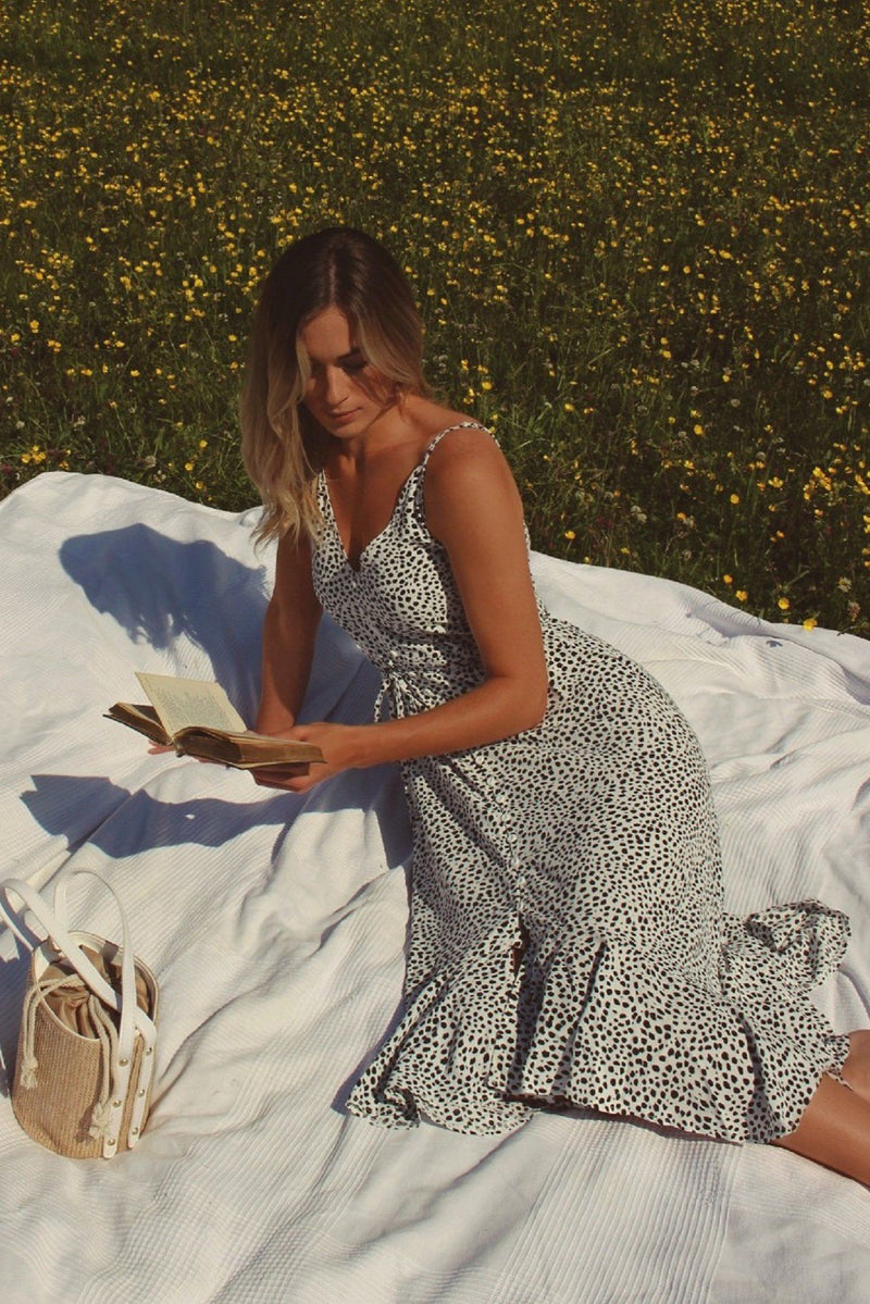 White Leopard Print High Low Dress
