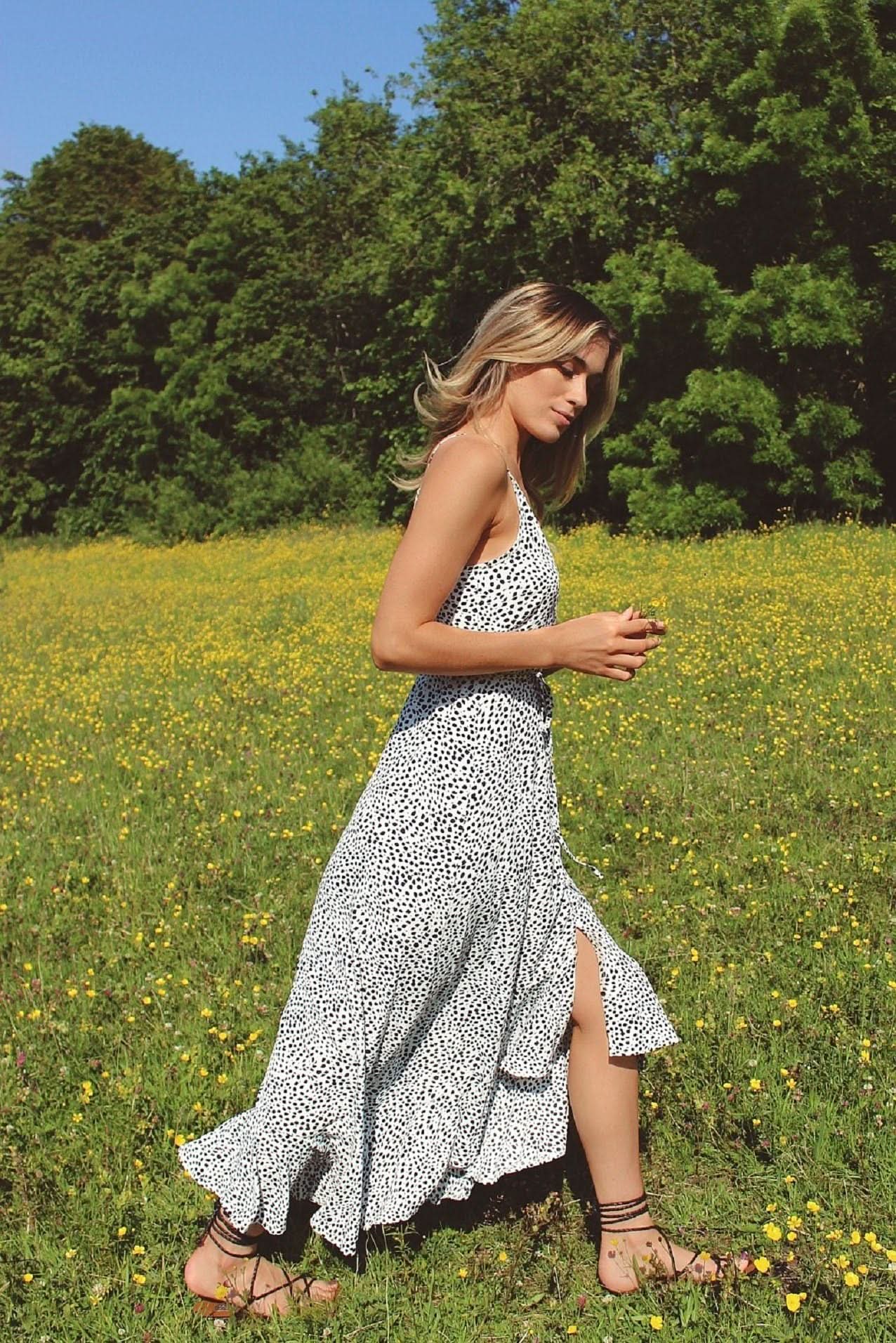 Green Leopard Print High Low Dress