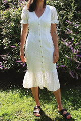 White Midi Broderie Summer Dress HAUS OF DECK 