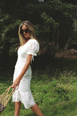 White Midi Broderie Summer Dress HAUS OF DECK 