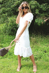 White Midi Broderie Summer Dress HAUS OF DECK 