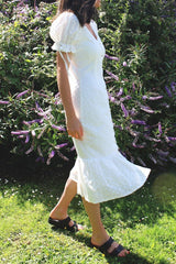 White Midi Broderie Summer Dress HAUS OF DECK 