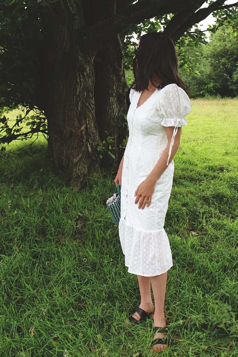 White Midi Broderie Summer Dress HAUS OF DECK 